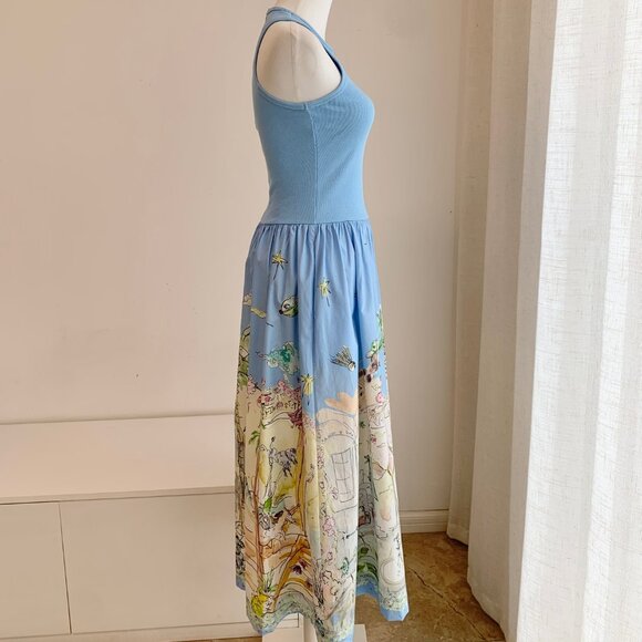 Light Blue Knit Patchwork Art Print Dress Light Blue Knit Patchwork Art Print Dr - Picture 6 of 10